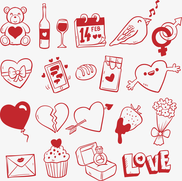 20款红色情人节图标矢量素材免抠