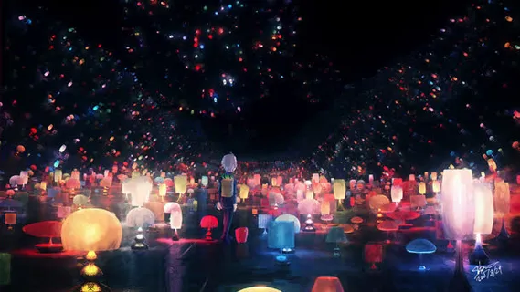 唯美夜空花灯彩灯免抠