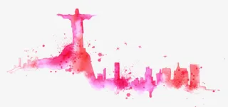 水彩水墨城市剪影免抠