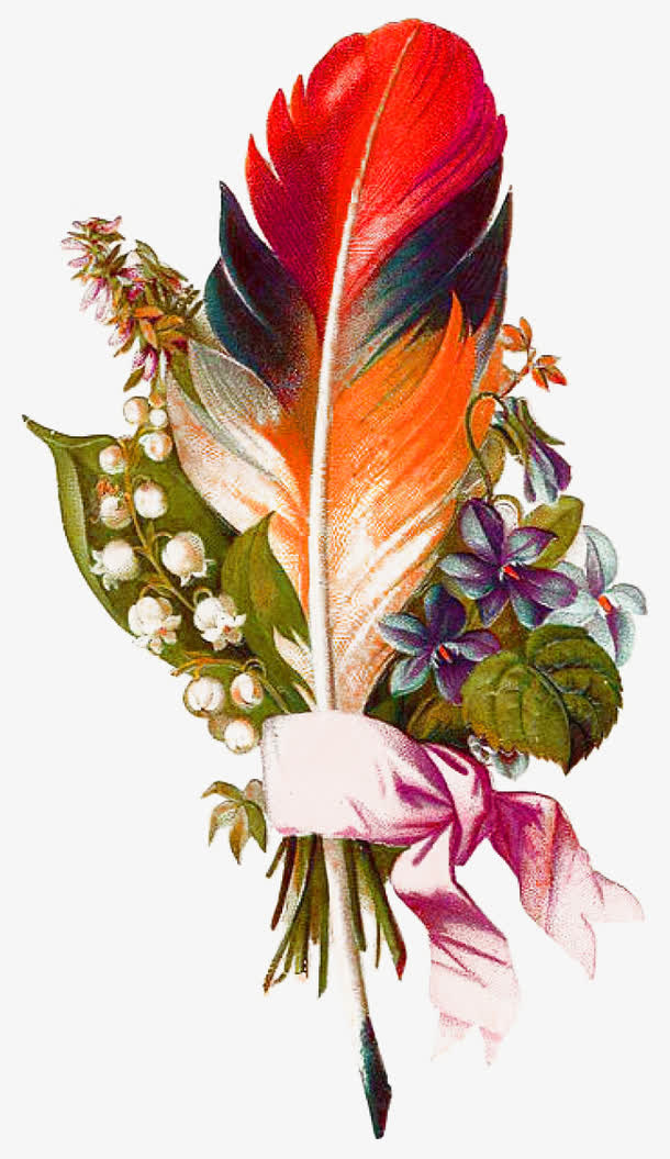 羽毛上的花朵免抠