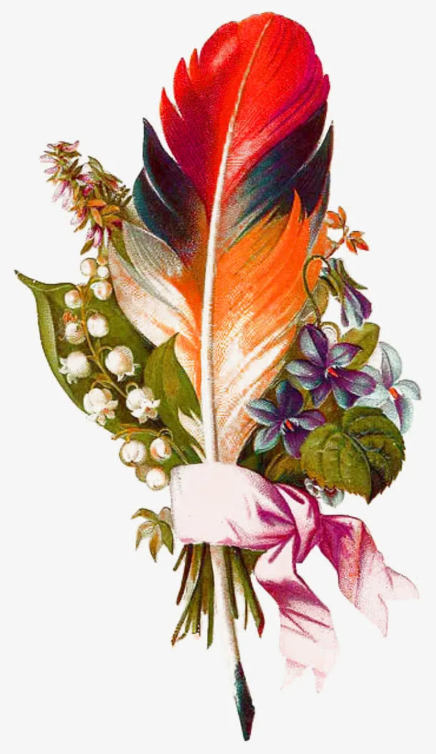 羽毛上的花朵免抠