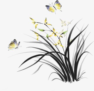 中国风水墨兰花草免抠