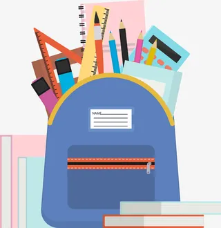 装满文具的蓝色书包免抠
