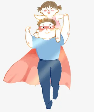 手绘可爱父亲节亲子插画女儿与超免抠