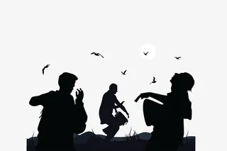 在草地上尽情击鼓的人免抠