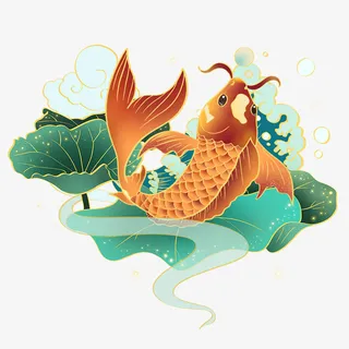 手绘国潮鱼图案免抠