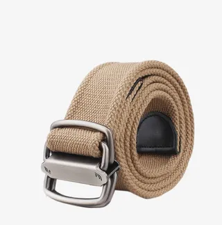 百衣酷青年学生双环扣帆布腰带免抠