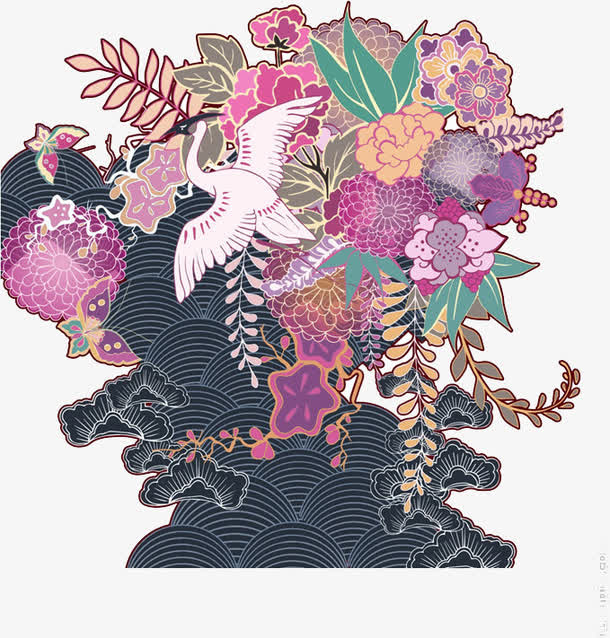 手绘仙鹤免抠