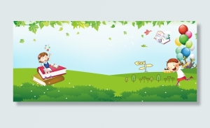 春天幼儿亲子游卡通景色绿banner高清