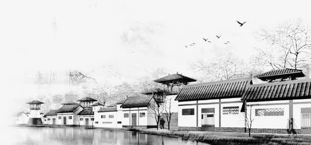 水墨古建筑免抠