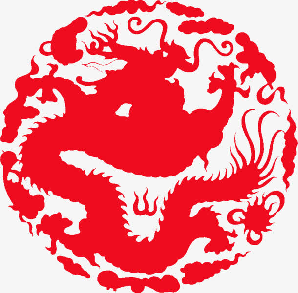 合成手绘红色的中国龙包装盒图腾免抠
