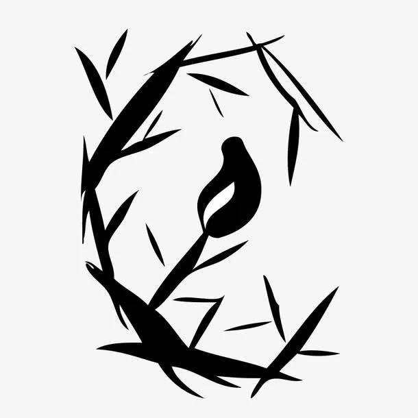 手绘黑色树枝字母C免抠