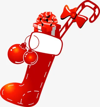 冬日红色礼盒圣诞袜免抠
