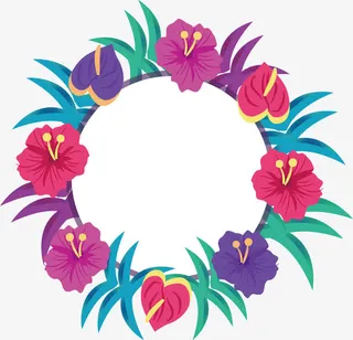 五彩夏日花朵装饰框免抠