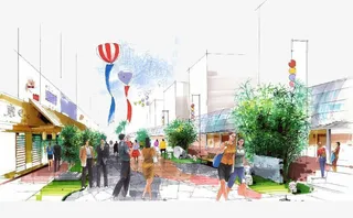 手绘风格繁华景象商业街图案免抠