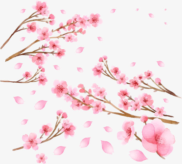 卡通手绘春天花枝装饰免抠