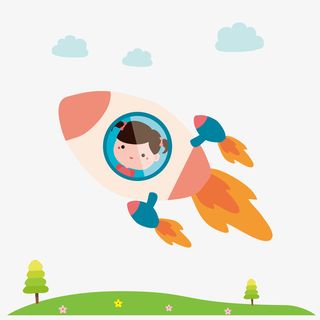 卡通女孩化身小小宇航员PNG素材免抠