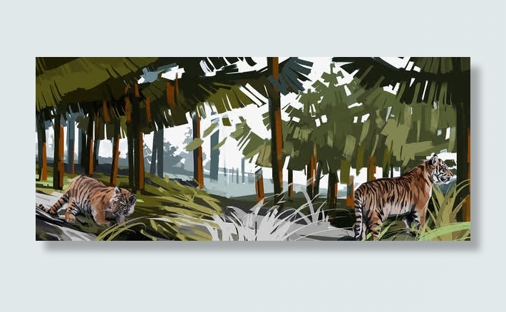 手绘芭蕉叶老虎背景