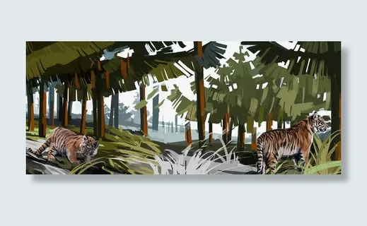 手绘芭蕉叶老虎背景