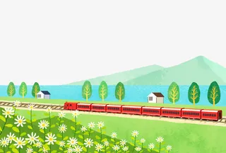 绿色卡通春运出行海报插画免抠