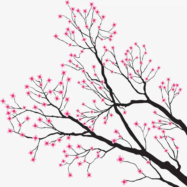 梅花缠绕的树枝免抠