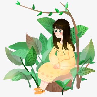 树叶女孩踏青图免抠