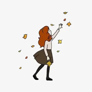 秋天捡落叶的小姑娘免抠