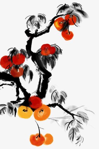 水墨柿子画免抠