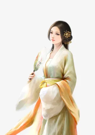执扇古代仕女古风手绘免抠