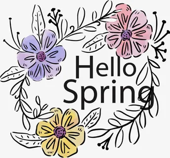 水彩美丽你好春天花环免抠