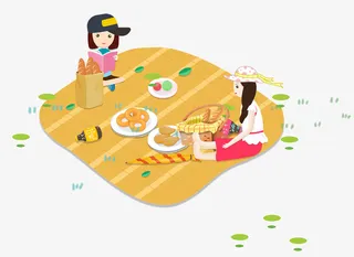 郊外野炊人物矢量图免抠