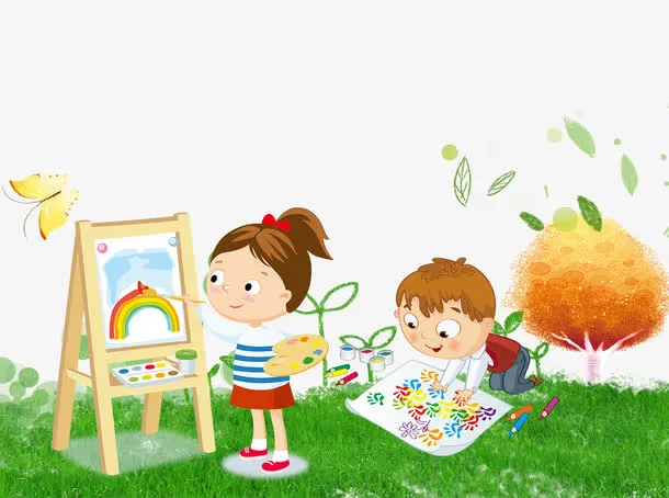 卡通画画的男女免抠