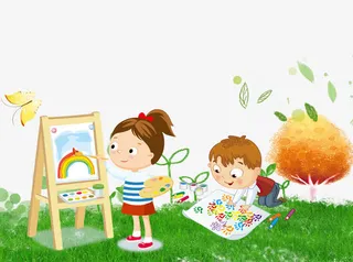 卡通画画的男女免抠