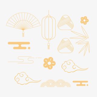 国潮中国风灯笼、扇子、祥云等装饰元素免抠