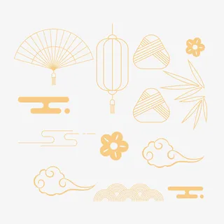 国潮中国风灯笼、扇子、祥云等装饰元素免抠
