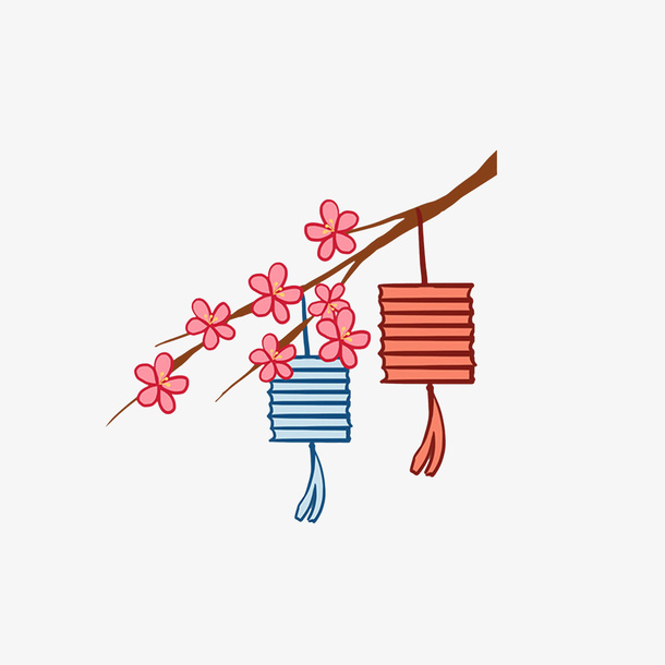 卡通挂在树枝上的灯笼素材免抠