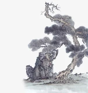 中国风岩石松树免抠