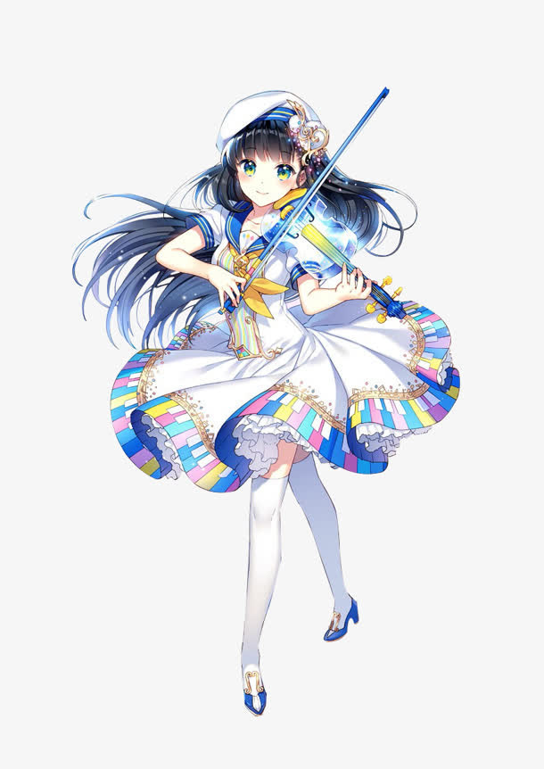 拉小提琴的蓝色系少女免抠