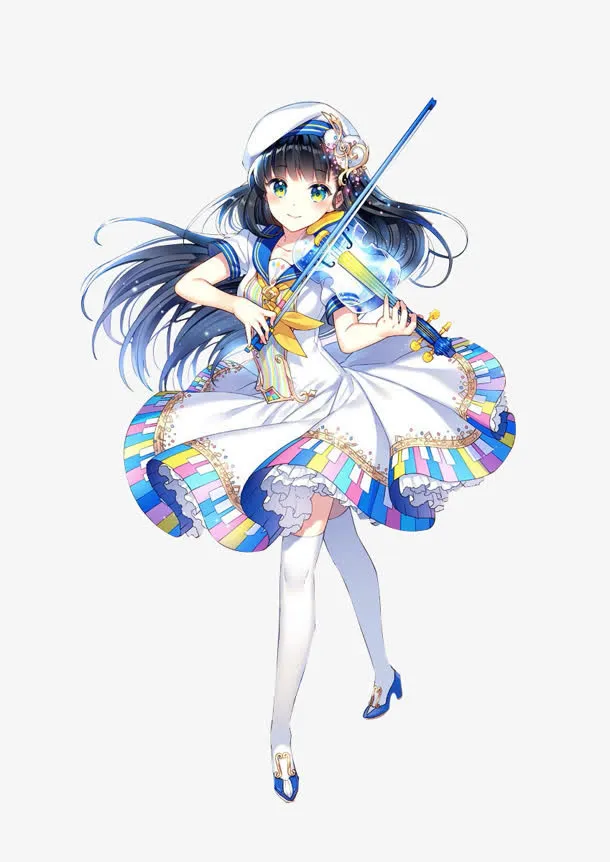 拉小提琴的蓝色系少女免抠