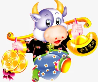 手绘卡通紫色小牛装饰免抠