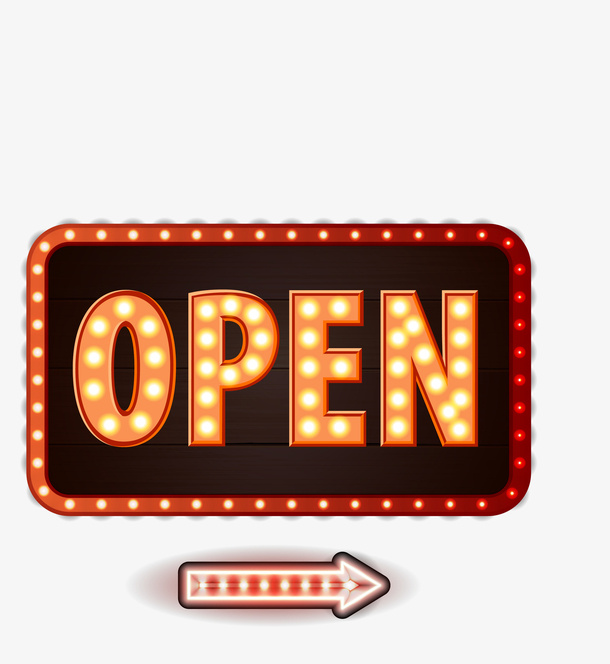 橙色简约open标签装饰图案免抠