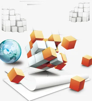 橙色科技方格子素材背景