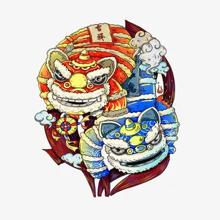 国潮舞狮潮流印免抠