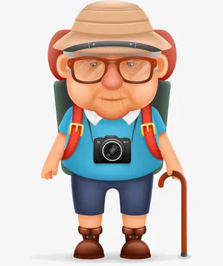 背着背包行走的老人免抠