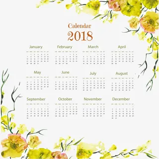 黄色手绘花藤年日历模板免抠