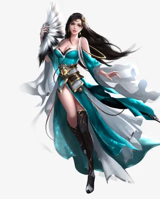 手绘古典妖艳蒲扇美女免抠