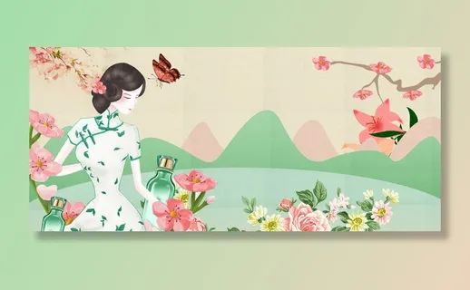 桃花节文艺手绘花朵梦幻粉banner高清