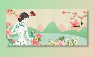 桃花节文艺手绘花朵梦幻粉banner高清