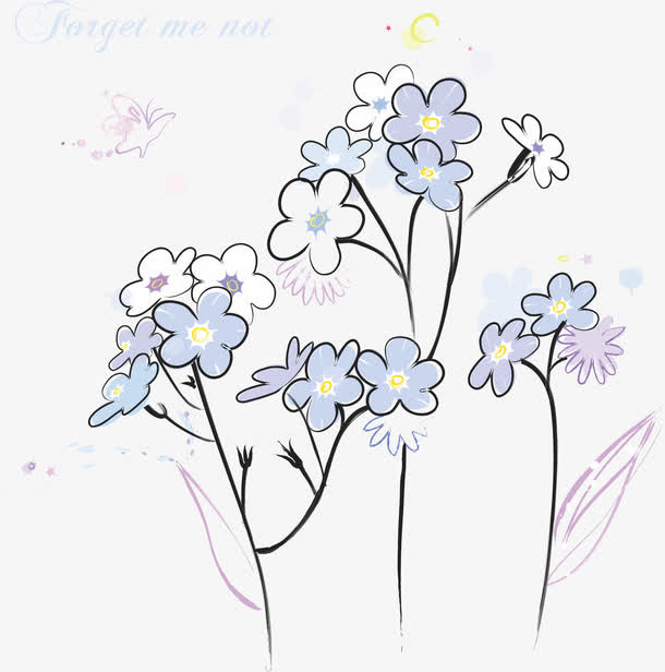 蓝色手绘花朵免抠