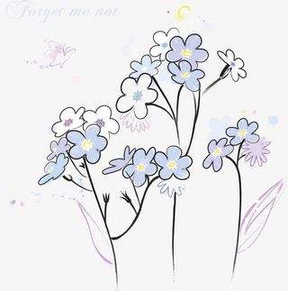 蓝色手绘花朵免抠